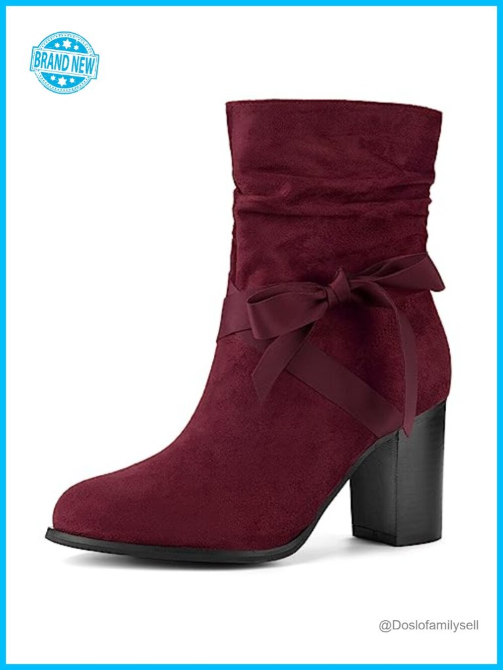 Faux Suede Slouch Ankle Booties Chunky Block Heel Bow